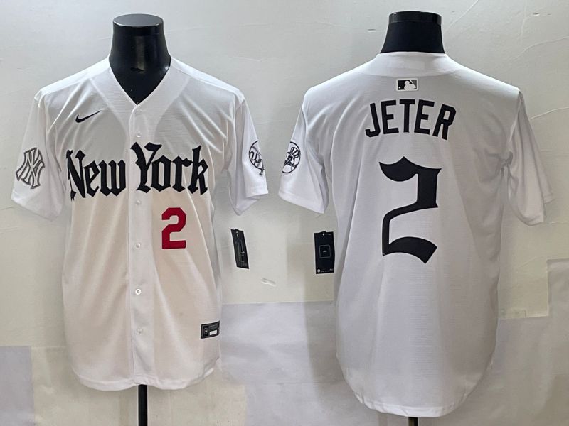Men 2025 New York Yankees #2 Jeter White Five generations Joint Name Nike MLB Jersey style 4->new york yankees->MLB Jersey
